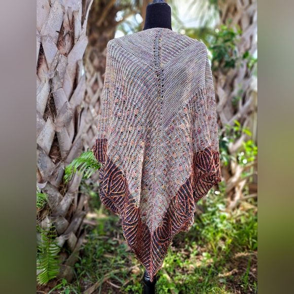 Hand Crafted OOAK Avantgarde Contemporary Reversible Knit Shawl Orange Pink - Picture 2 of 16